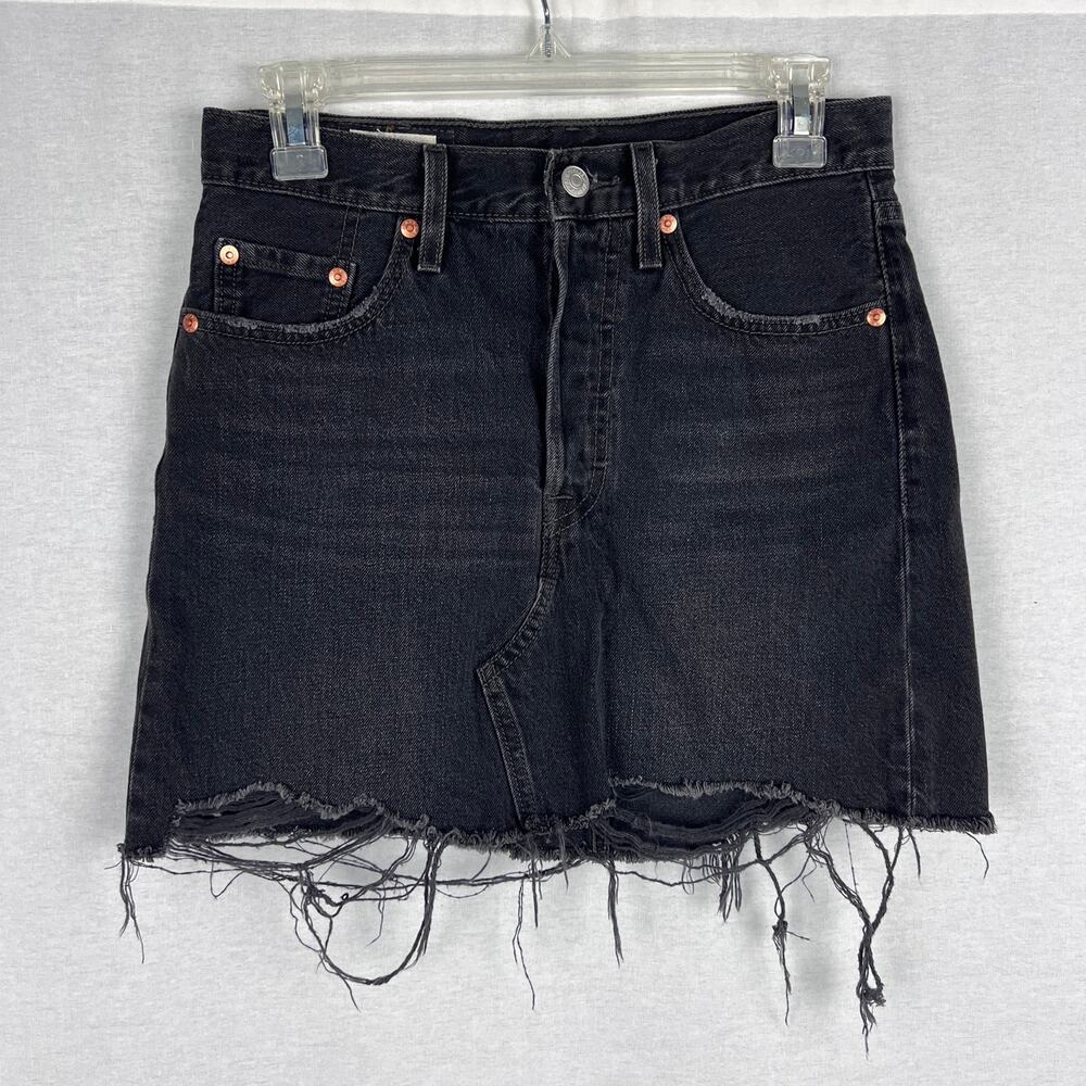 Levi's Skirt Black Deconstructed Denim Mini Distressed Grunge Indie Vanguard Emo